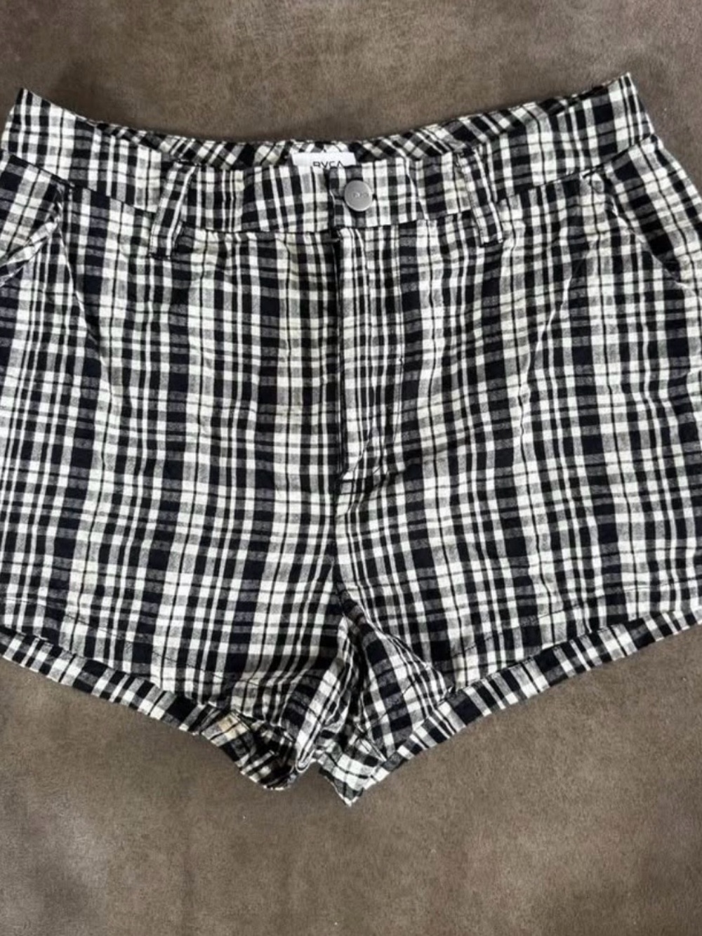 RVCA Black & White Plaid Women’s Shorts - Classic High-Waist
